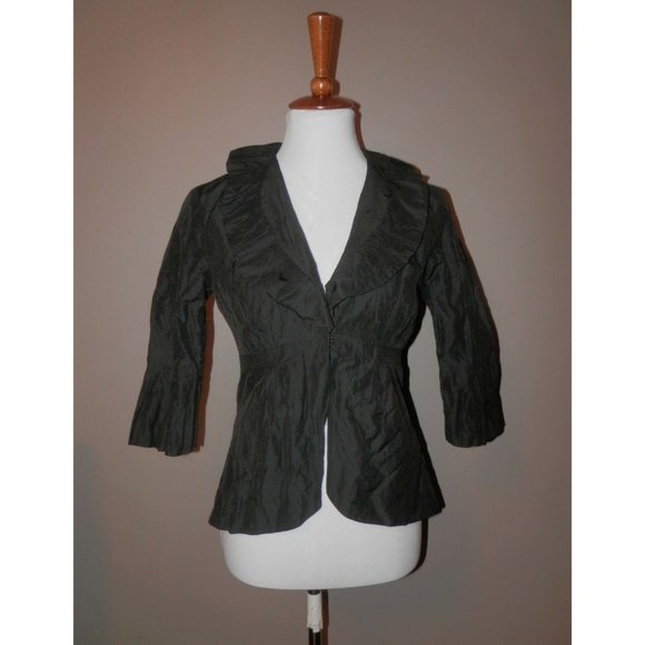 CABI JACKET 0 Black Ruffled Collar 393 Crumpled